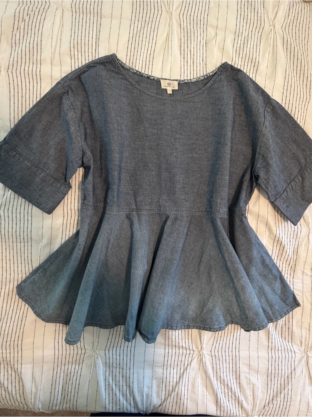 Anthropologie Women's Blue Denim Peplum Top